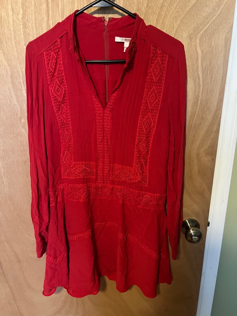 10 Crosby Derek Lam Red Embroidered V-Neck Tunic